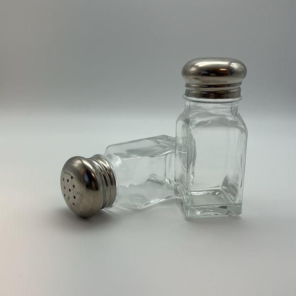 Classic Clear Glass Refillable Salt & Pepper Shaker Set w/ Stainless Steel Lids - Picture 5 of 7